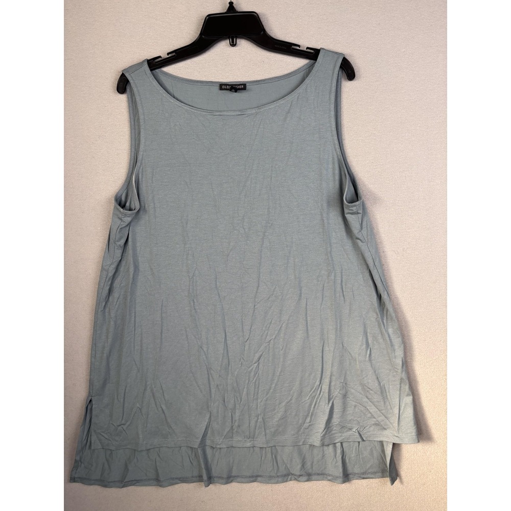 Eileen Fisher Tank Top Womens XL Blue Gray Sleeveless Tunic Stretch Made USA